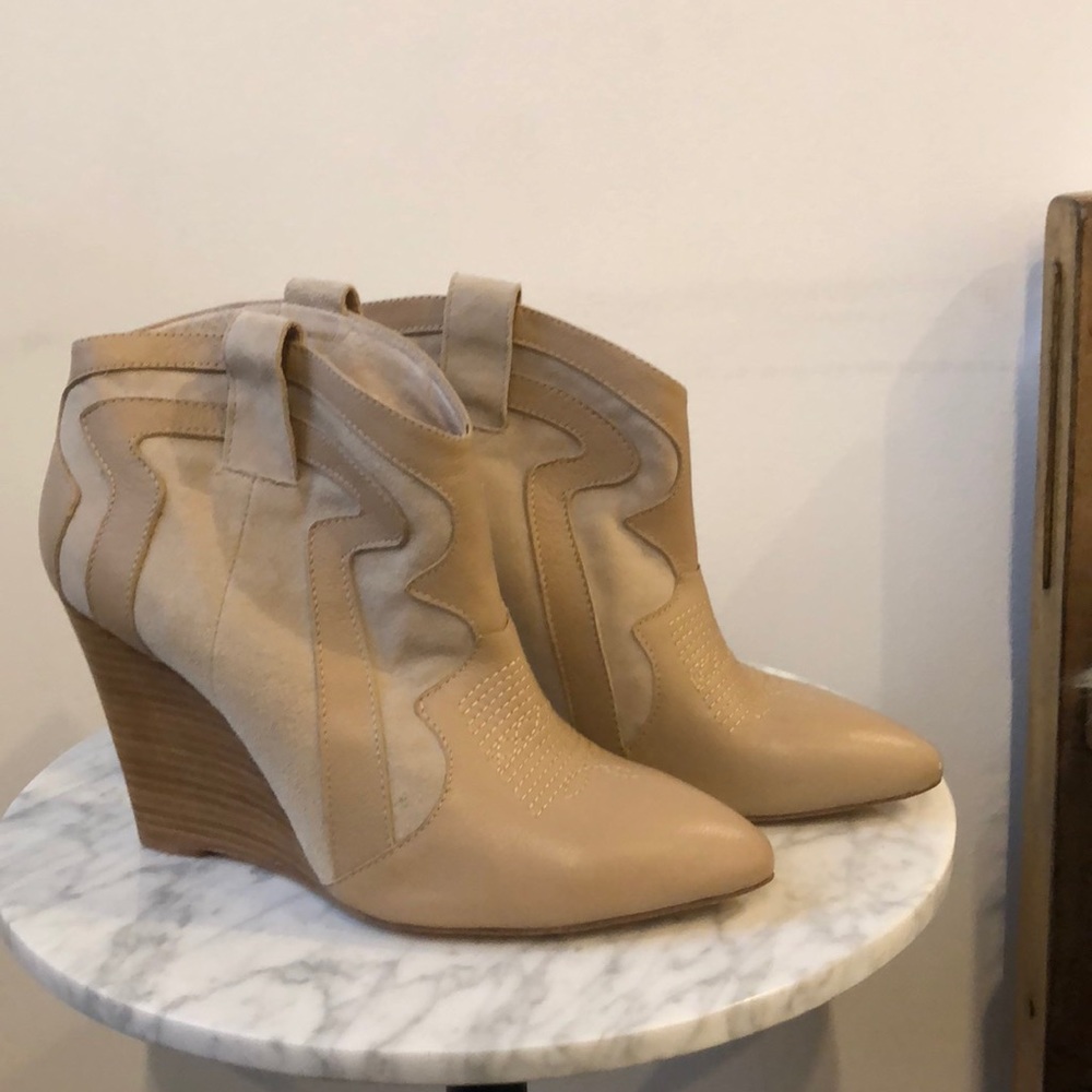 Madison Harding Tan Leather and Suede Booties